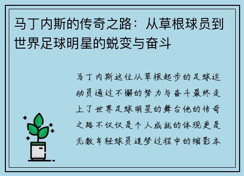 马丁内斯的传奇之路：从草根球员到世界足球明星的蜕变与奋斗