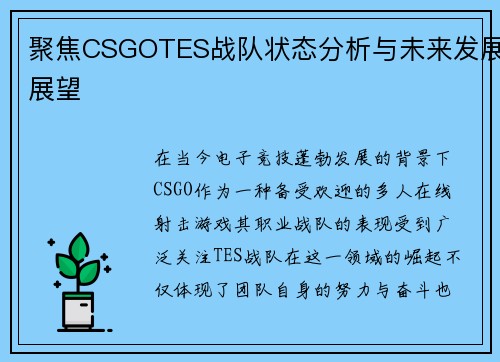 聚焦CSGOTES战队状态分析与未来发展展望